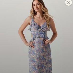 ASTR Wildflower Ruffle Cut Out Midi Dress